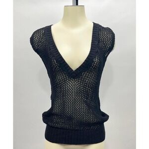 Ann Taylor Loft Knit Sweater Vest Wms XS Black V Neck Y2K Chic Whimsigoth Preppy